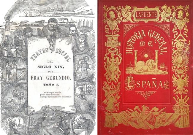 Portadas de unos de los libros de Modesto Lafuente, incluyendo 'Historia General de España' (Derecha).