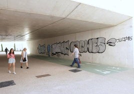 PIntada en una de las paredes del paso bajo las vías entre Delicias y Padre Claret.