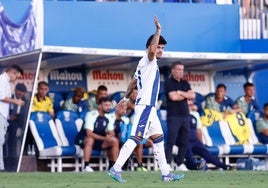 Juan Cruz celebra su último gol ante Las Palmas.