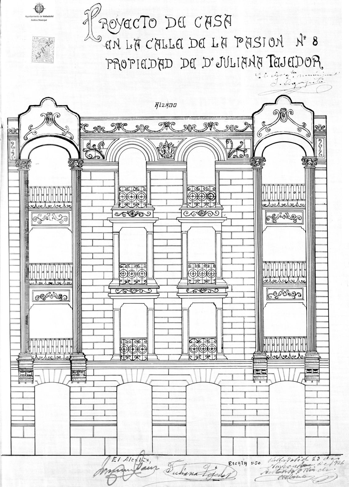 Plano de Antonio Ortiz de Urbina para el proyecto original del inmueble del actual número 4 de la calle Pasión.