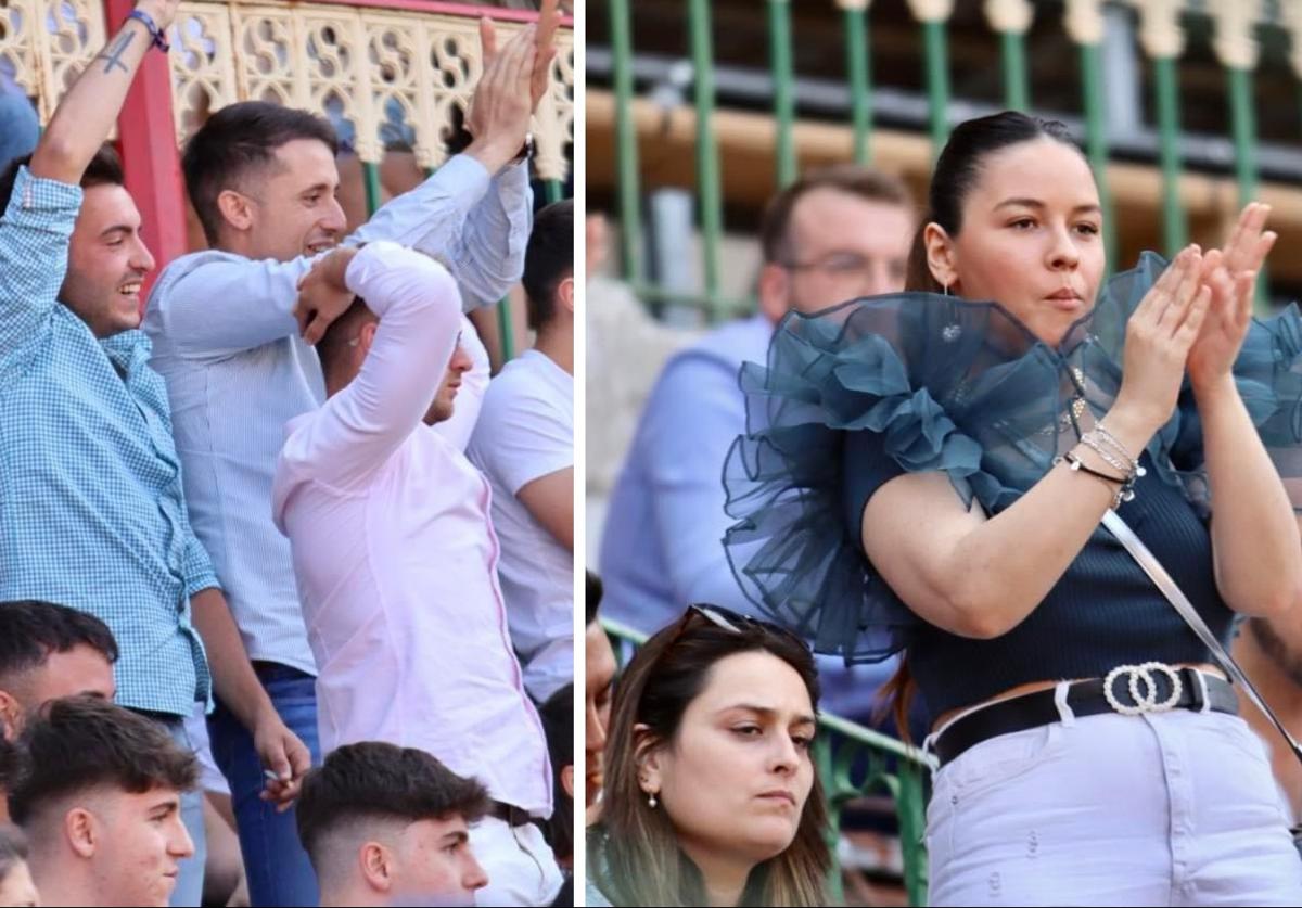 Varios jóvenes aplauden en la Plaza de Toros de Valladolid.