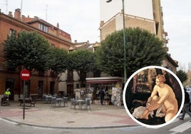 La plaza de los Ciegos en Valladolid; en detalle, la joven Susana.