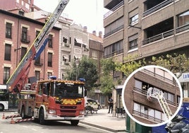 Los bomberos intervienen con la escala en la calle Dos de Mayo.