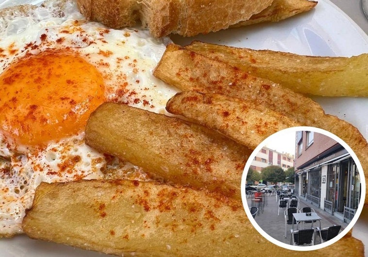 Tapa de huevos fritos con patatas en el bar Unamuno