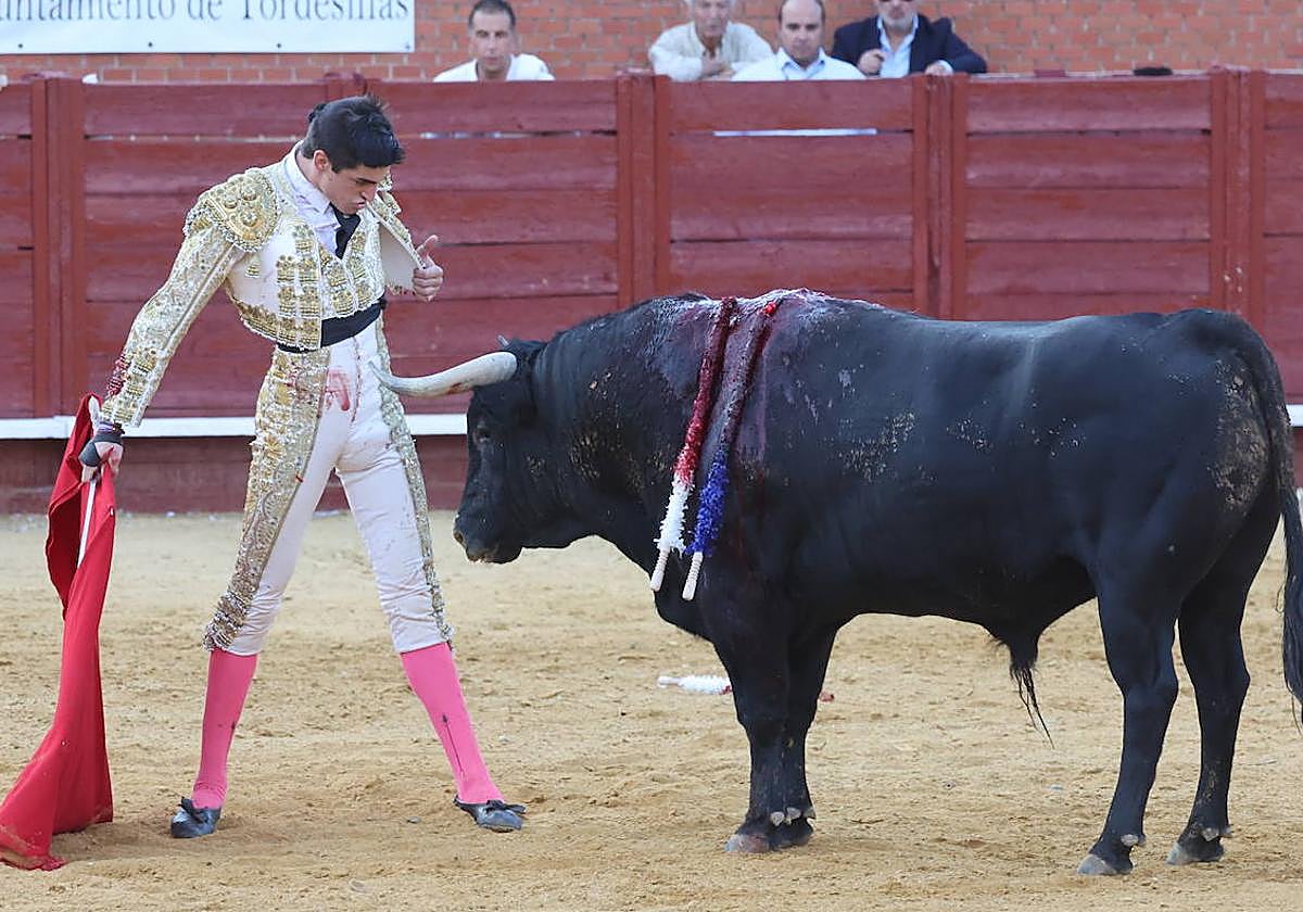 Jesús de la Calzada, metido en la cara del quinto, en un emocionante arrimón.