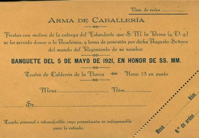 Invitación original para asistir al banquete del Teatro Calderón.