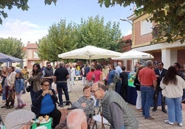 Ambiente en la plaza Mayor de Megeces durante el pincho solidario a beneficio de AFACI.