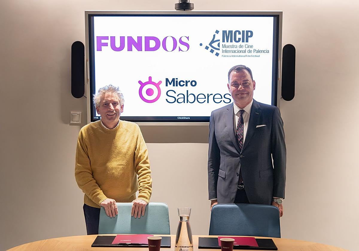 Firma del convenio de colaboración entre Fundos y la Asociación Amigos del Cine de Palencia para lanzar el nuevo certamen.