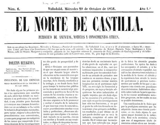 Una de las portadas del diario de 1856.