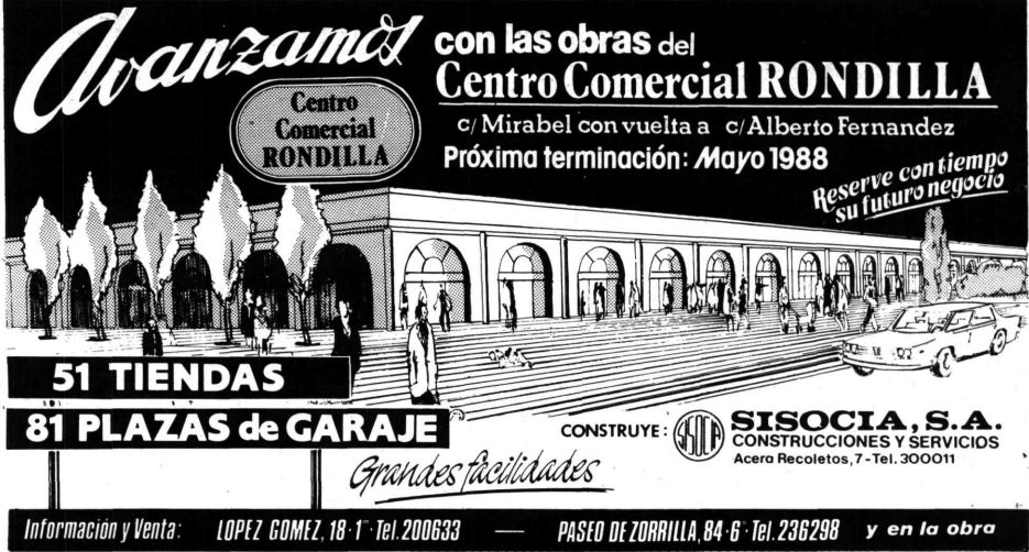 Publicida del centro comercial Rondilla, publicada en El Norte de Castilla antes de su apertura en septiembre de 1988.