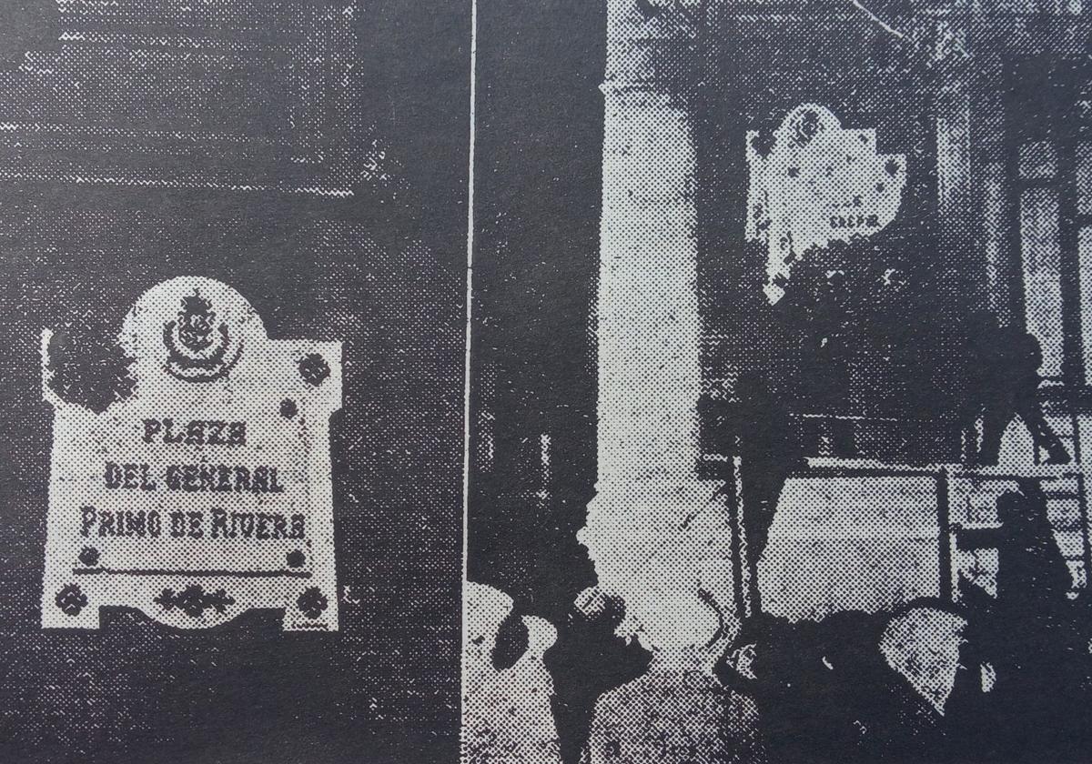 Retirada de la plaza de Primo de Rivera de la Plaza Mayor en 1930.