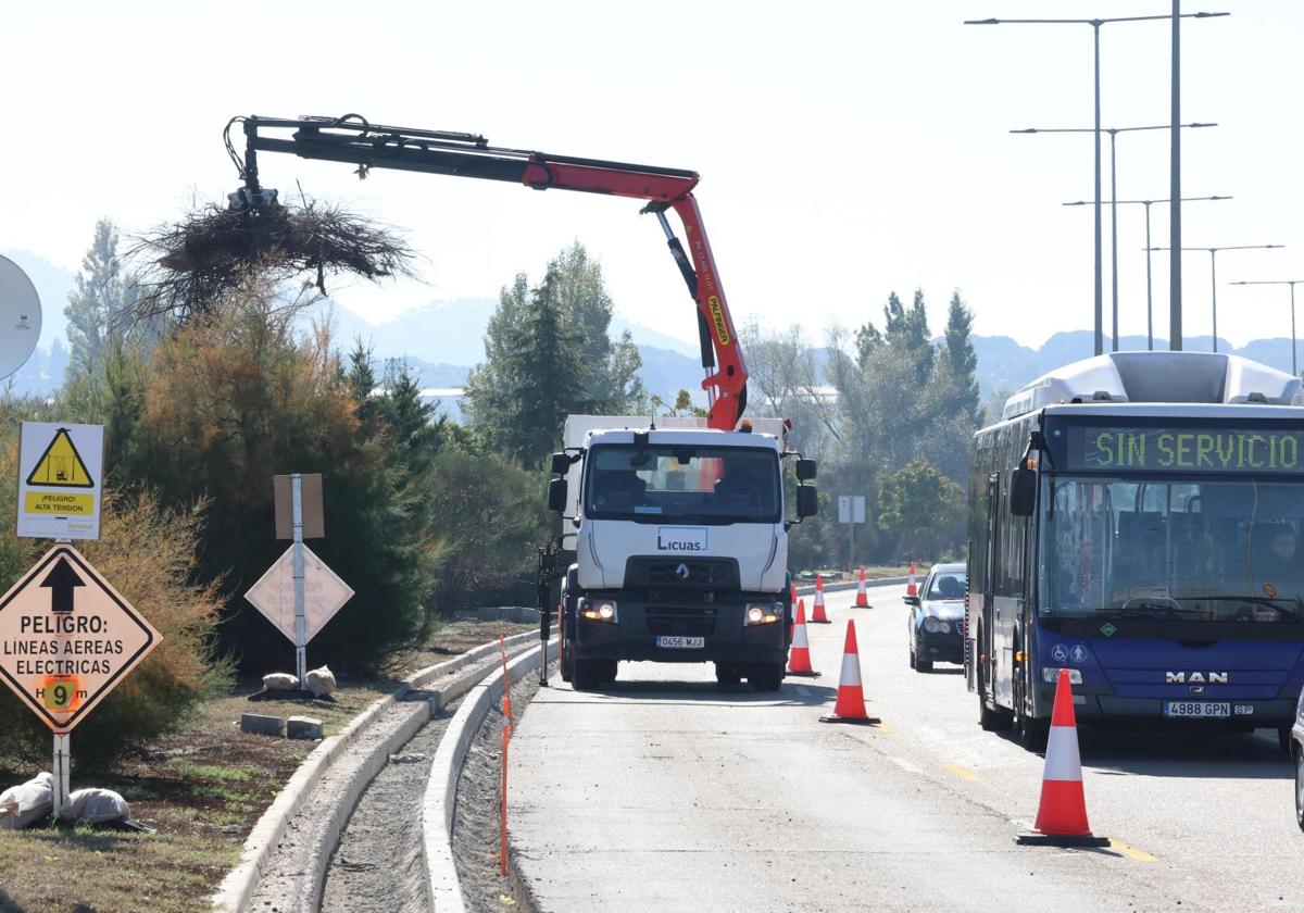 Obras de remodelación de la ronda interior a la altura de Las Flores.