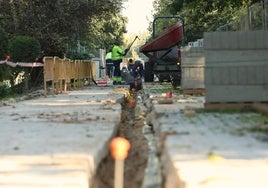 Los operarios trabajan en un tramo del paseo de Las Moreras.