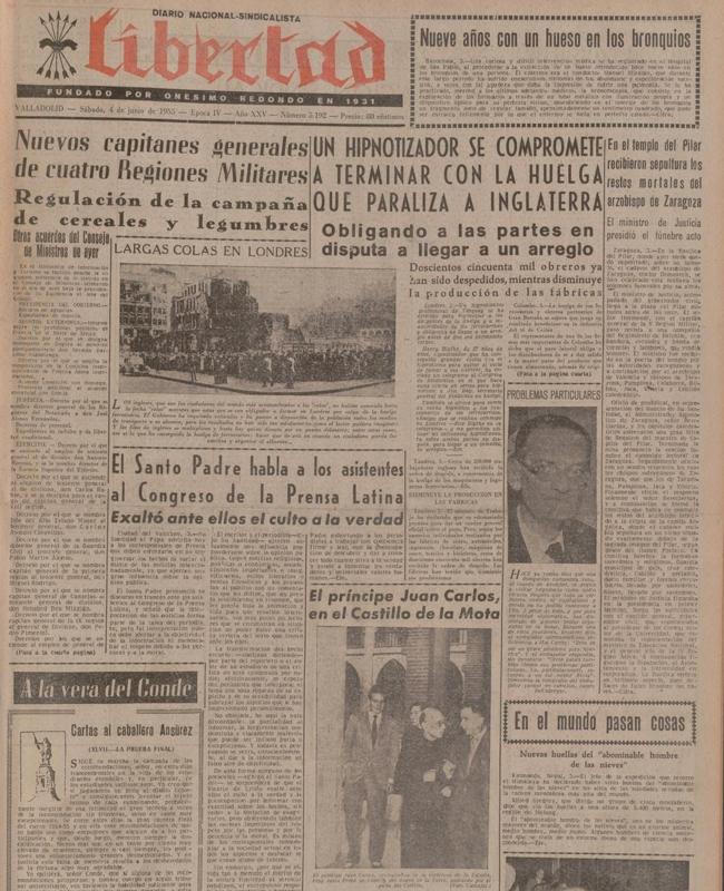 El diario 'Libertad' publicó el 4 de junio de 1995 la visita de Juan Carlos de Borbón al Castillo de la Mota.