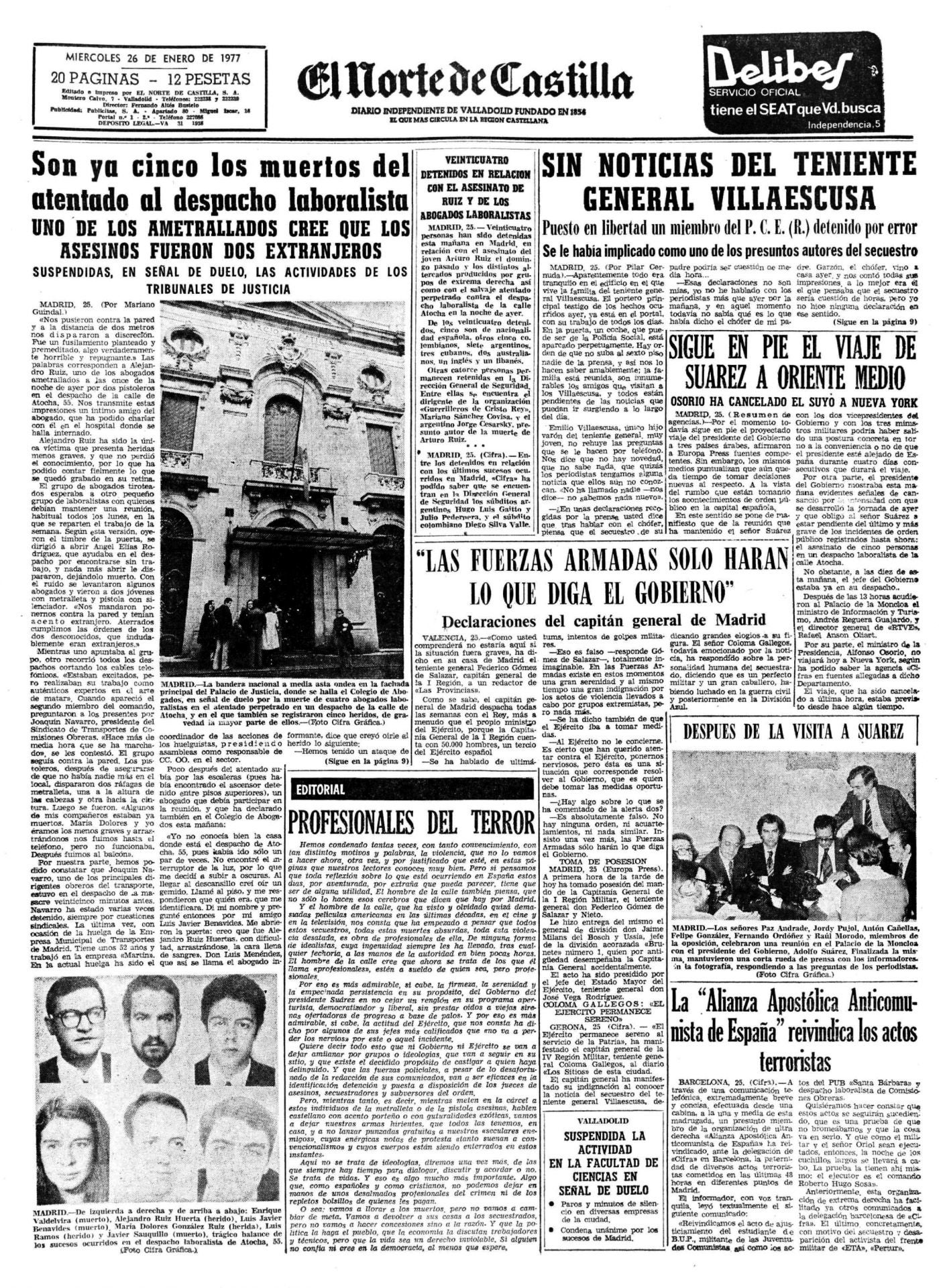 La conocida como Semana Negra, marcada por acontecimientos terroristas como el asesinato de los abogados laboristas de Atocha, fue uno de los episodios más críticos de la Transición democrática.