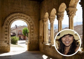 Atrio de la iglesia de Sotosalbos, y en el círculo, Chenoa en una visita a Segovia.