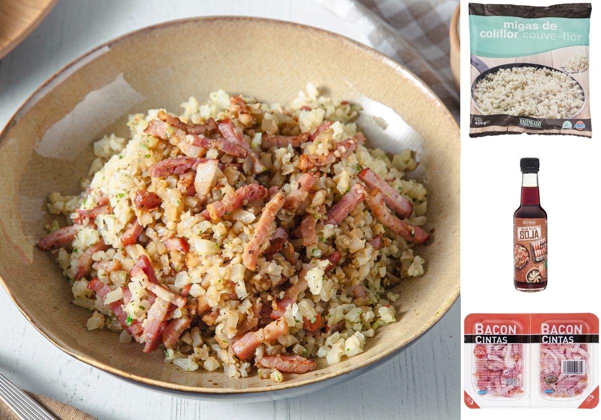 Cuscús de coliflor con bacón.