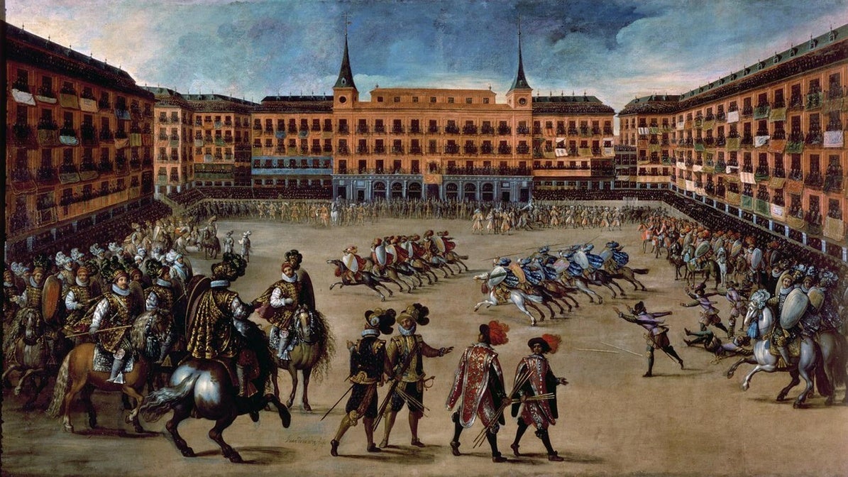 Pintura de Juan de la Corte del juego de cañas en Madrid.