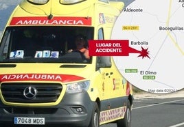 Ambulancia de Segovia acude a un incidente, y sobreimpresionada la localización del accidente de Barbolla.