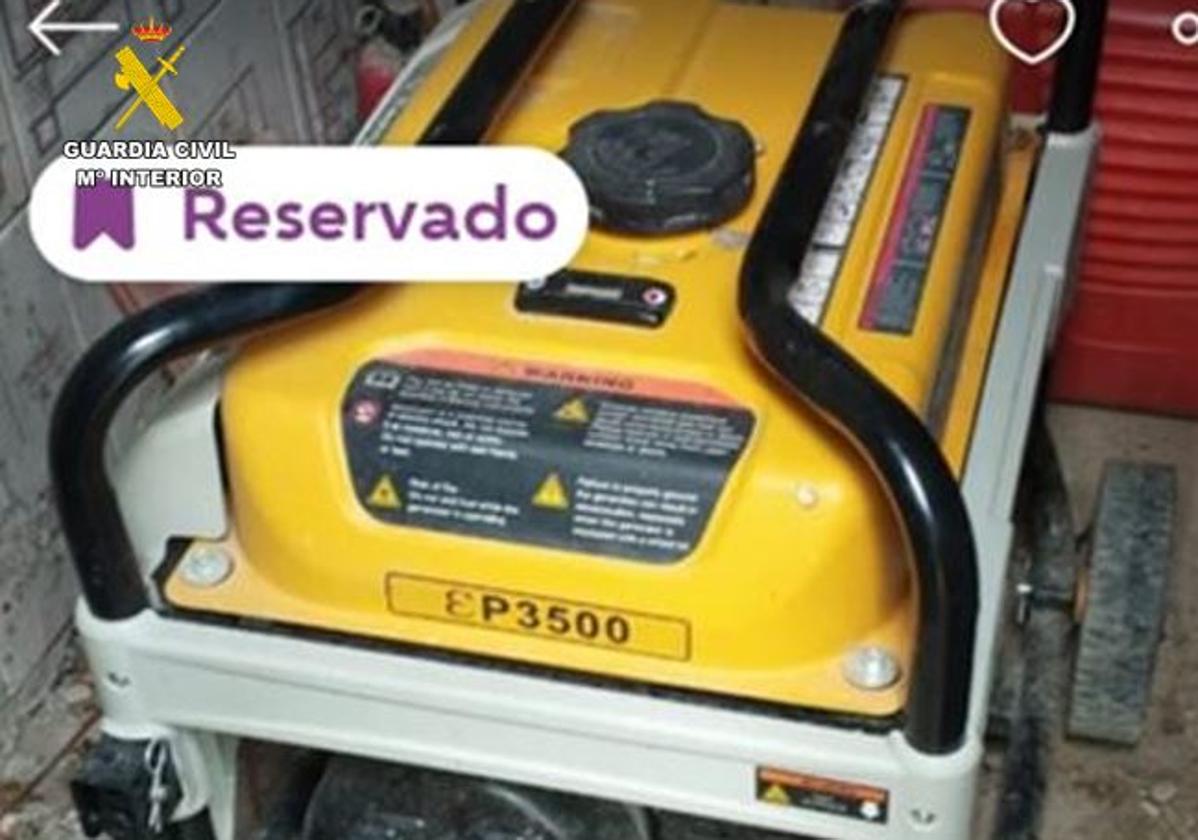 Fotografía del generador robado que pusieron a la venta en una plataforma de Internet.