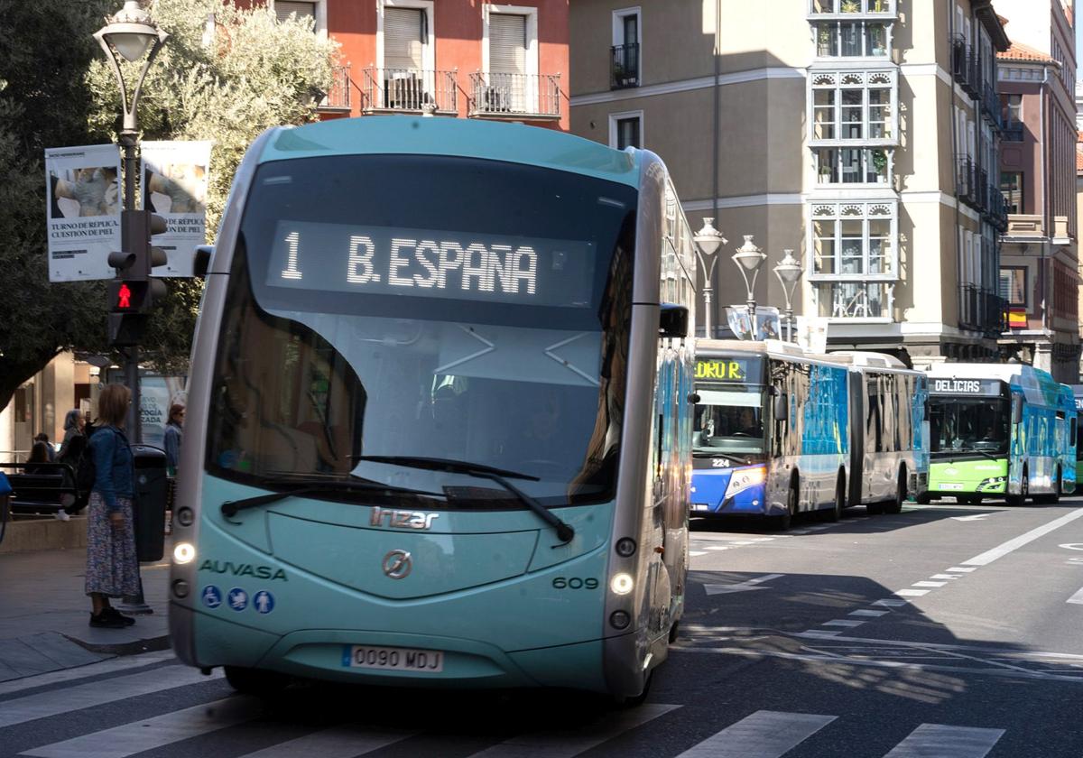 Diferentes autobuses en la parada de Fuente Dorada.