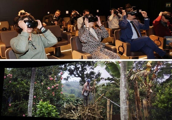 Gafas de realidad virtual para los espectadores y pantalla panorámica en las instalaciones de la Caixa del Salón.