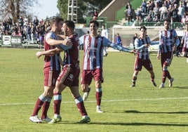 Celebración del último gol conseguido por la Gimnástica Segoviana en 2024.