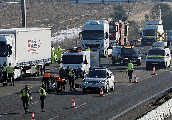 Accidente registrado en el año 2021 en el que fallecieron tres camioneros atropellados.