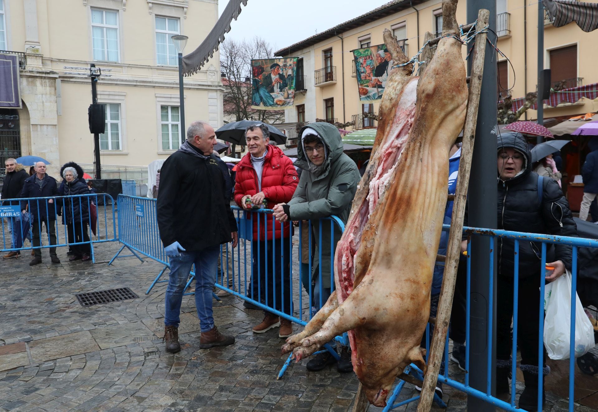 Una clase de labores del despiece del cerdo en la Plaza Mayor