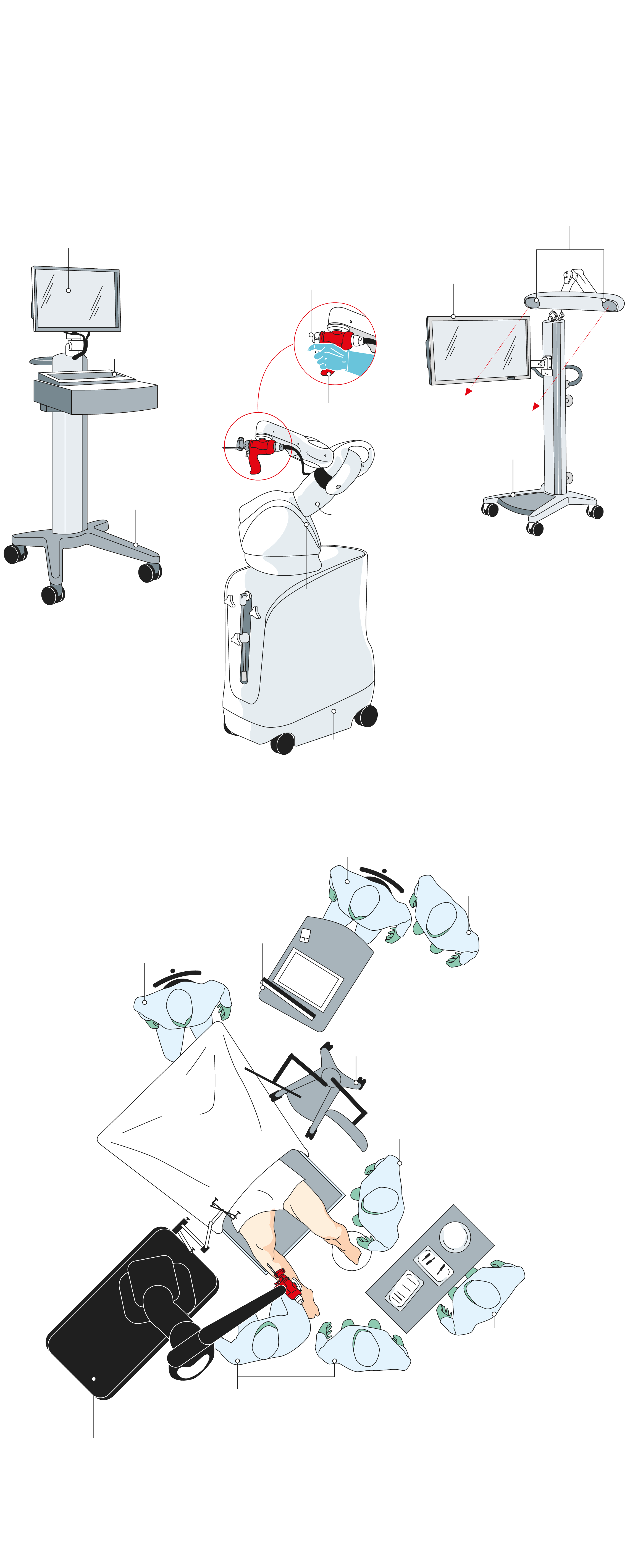 el gráfico muestra cómo usa el equipo médico el robot articulado MAKO para la reconstrucción de la rodilla o cadera