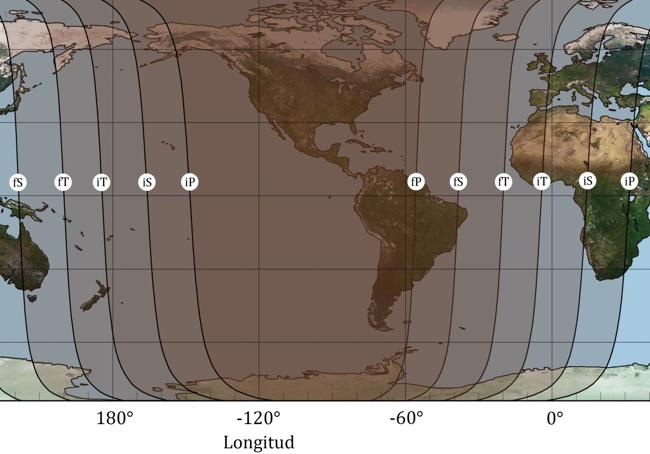 Zonas del mundo en las que será visible el eclipse lunar.