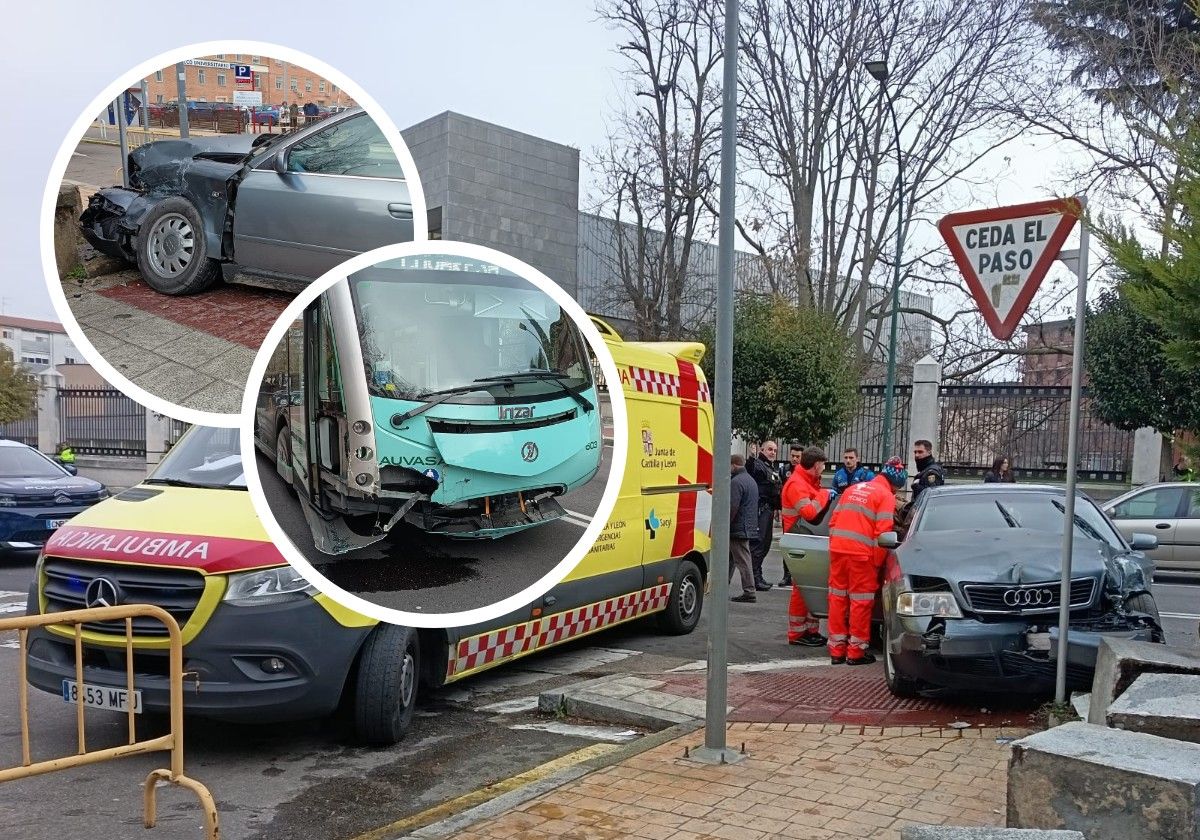 Estado en el que han quedado el vehículo y el autobús urbano implicados en el accidente, que ha tenido lugar este miércoles.