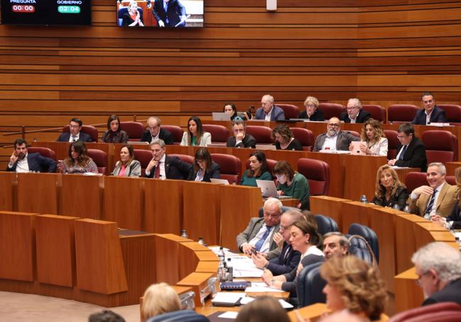 El grueso de la bancada del PSOE, en el pleno de las Cortes de Castilla y León, este martes.