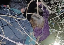 Un agente de la Guardia Civil ayuda a la mujer a salir del agua.