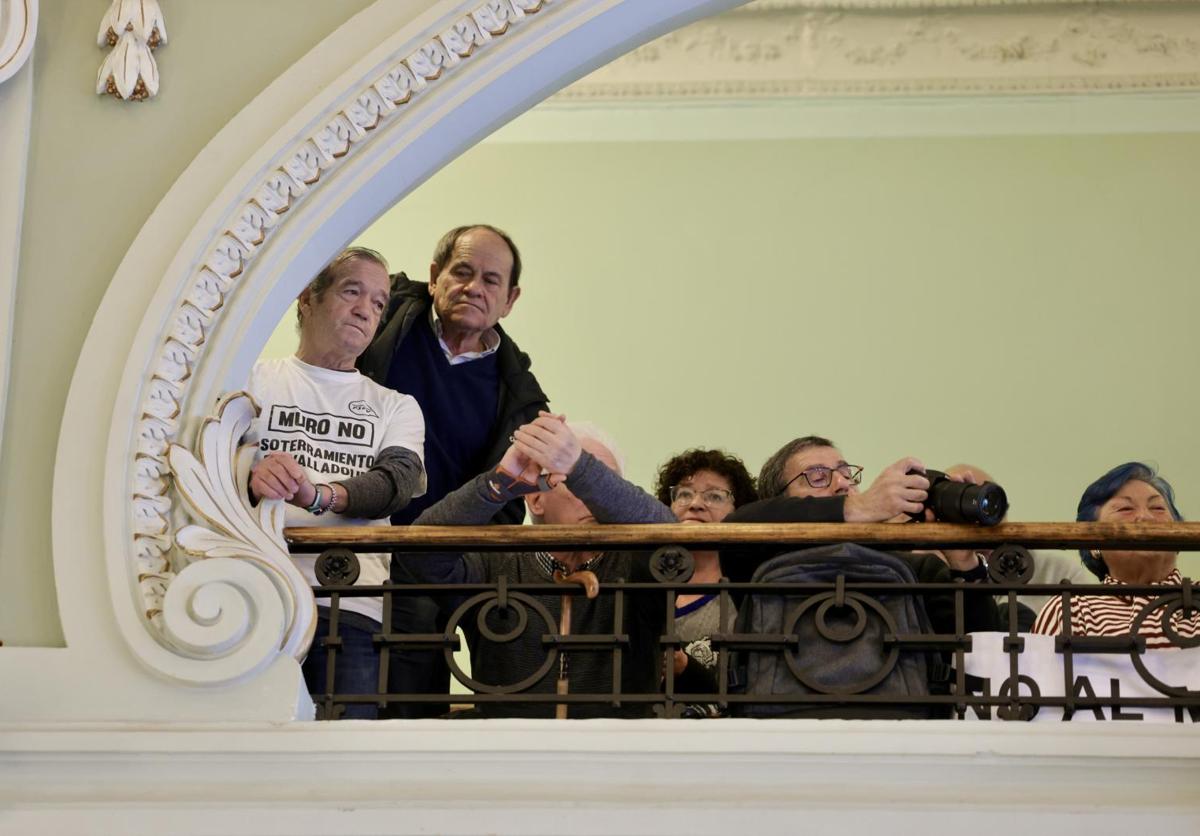 Integrantes de la plataforma del soterramiento del ferrocarril, en el palco del salón de plenos.