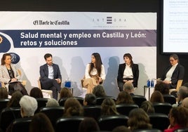 Emma Fernández (Junta de CyL), Rodrigo Nieto (Ayuntamiento de Valladolid), Marta Solares (Integra CEE en CyL), María Luisa López (psiquiatra) y Raquel Barbero (El Puente Salud Mental)