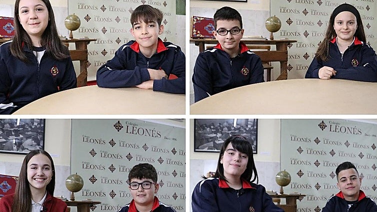 De izquierda a derecha y de arriba a abajo: Carolina, Saúl, Daniel, Noa, Carlota, Lucas, Ángela y Cristian, alumnos del Colegio Leonés.