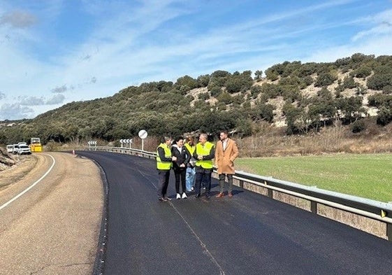 Visita a las obras de renovación del firme de la CL-619 entre Cevico Navero y el límite con la provincia de Burgos, este miércoles.