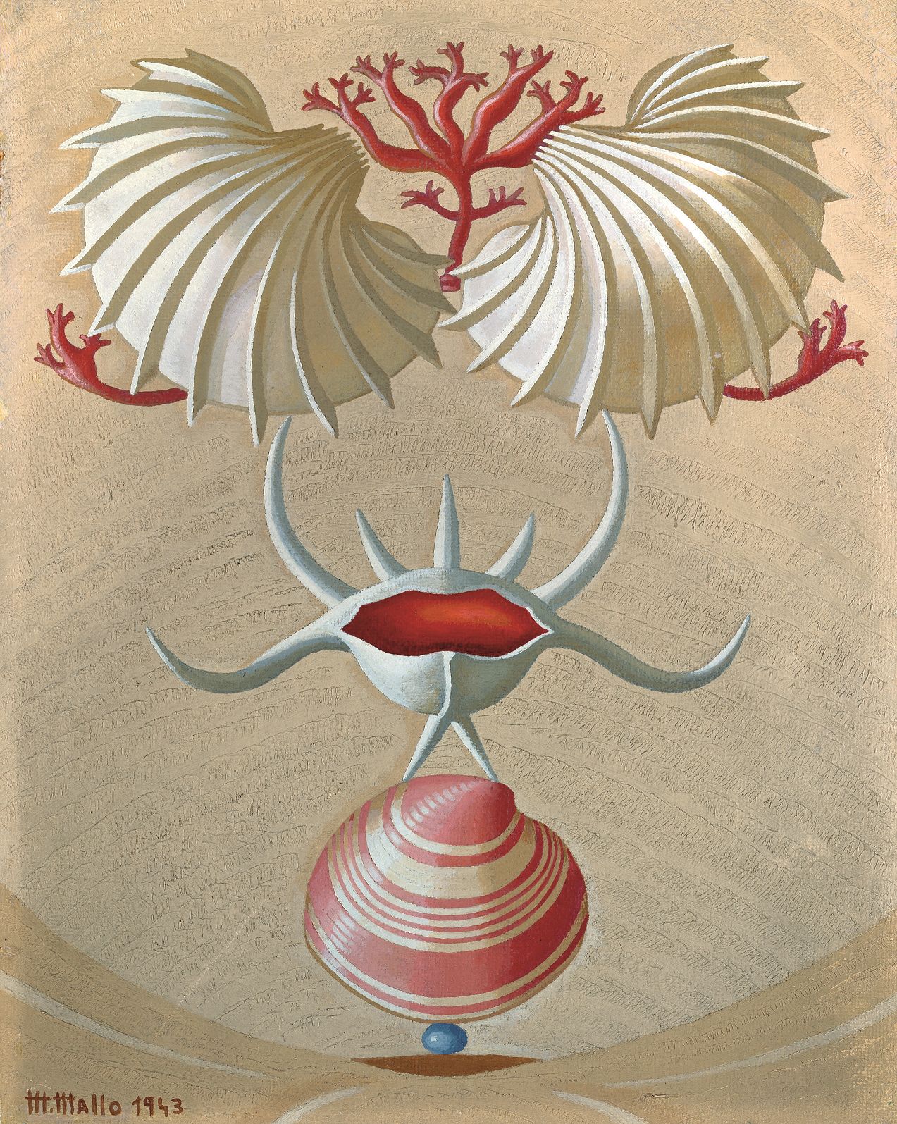 Imagen secundaria 2 - Arriba, 'Sorpresa del trigo' (1936). Abajo, retrato de Maruja Mallo y 'Naturaleza viva' (1943).