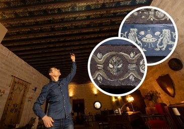 Spiderman, Darth Vader y la Eurocopa, en un artesonado mudéjar del castillo de Fuensaldaña