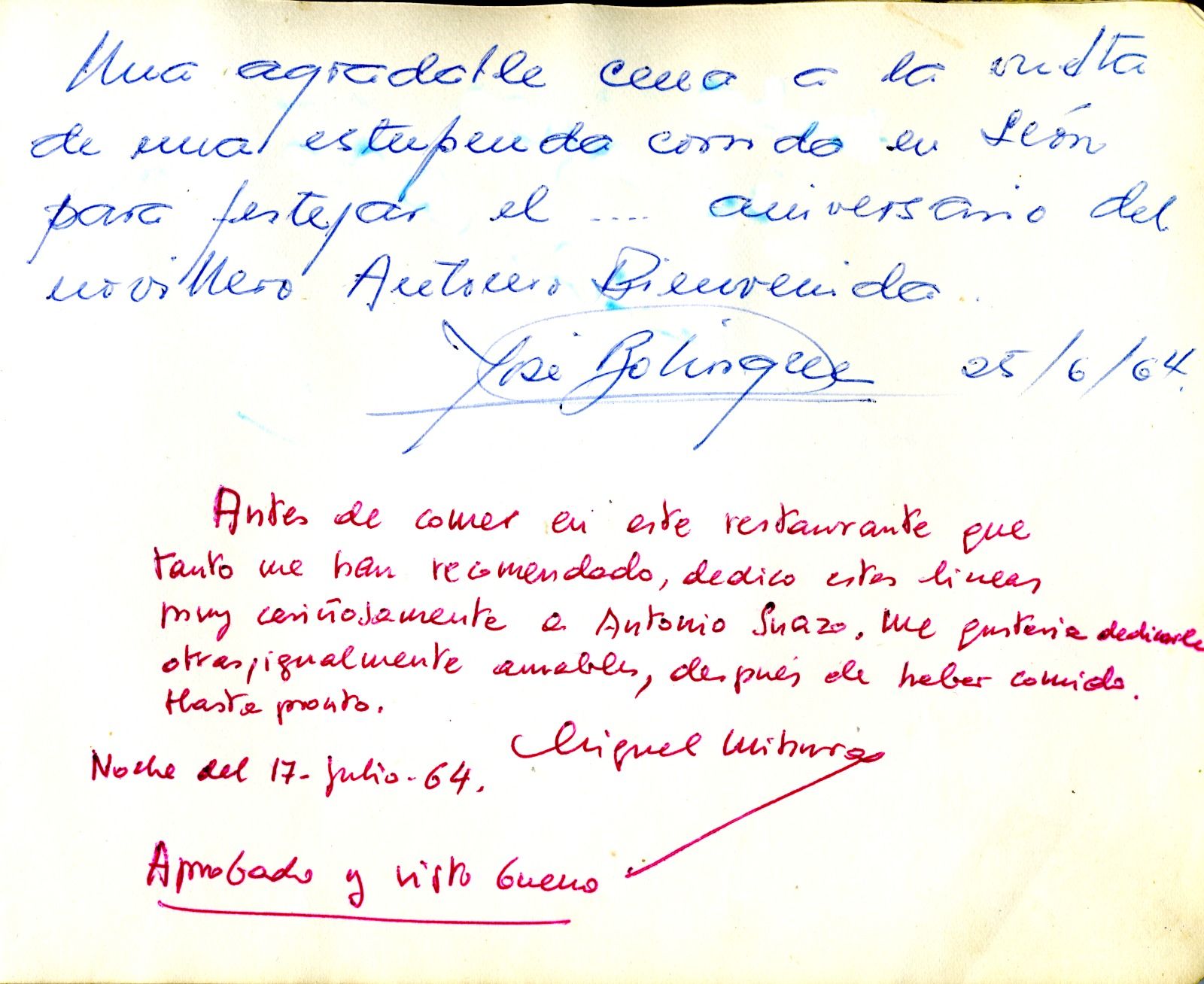 El libro de autógrafos del restaurante Suazo de Valladolid
