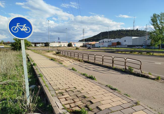 Tramo final del carril bici de la carretera de Soria, sin salida segura a la rotonda.
