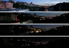Evolución de la panorámica del Acueducto desde San Lorenzo entre las 21:45 y las 22:30 horas de este lunes.