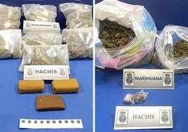 Drogas intervenidas en la casa (izquierda) del sospechoso y en el parque del mediodía.