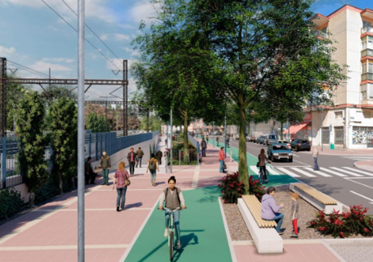 Infografía del futuro paso bajo las vías del lado de las calles Salud y Pelícano.