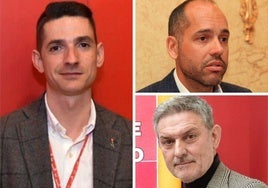 A la izquierda, el secretario de Organización del PSOE de Segovia, Sergio Iglesias; y a la derecha arriba, el alcalde granjeño, Samuel Alonso, y abajo el exregidor, José Luis Vázquez.