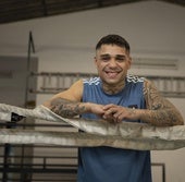 Salvi, en el gimnasio tras una de las útimas sesiones antes de cruzar el charco.