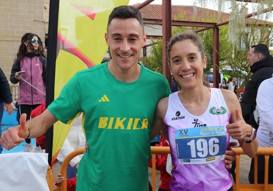 Javier García del Barrio y Sara García, ganadores de la legua de Grijota.