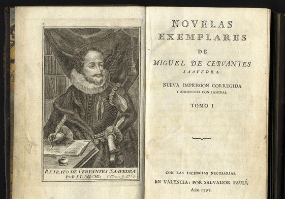 Un retrato de Cervantes incluido en una edición de sus 'Novelas ejemplares' de 1769.