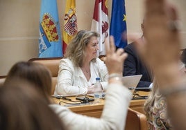 La concejala de Turismo, May Escobar, durante una votación en el Pleno de mayo.